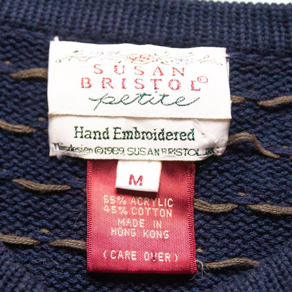 80s Susan Bristol Hand Embroidered Cottage Heart Cardigan Sweater Grandma Medium - Picture 5 of 8